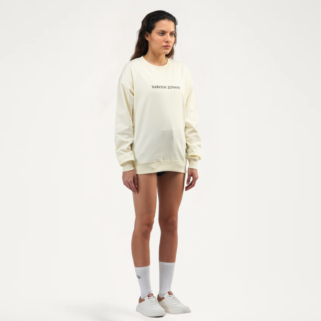 Opalescent Off-White Drop Shoulder Sweatshirt | Varosh Zovani