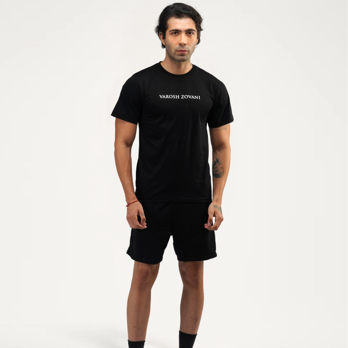 Phantom Black Round Neck T-Shirt for Men – Varosh Zovani front view