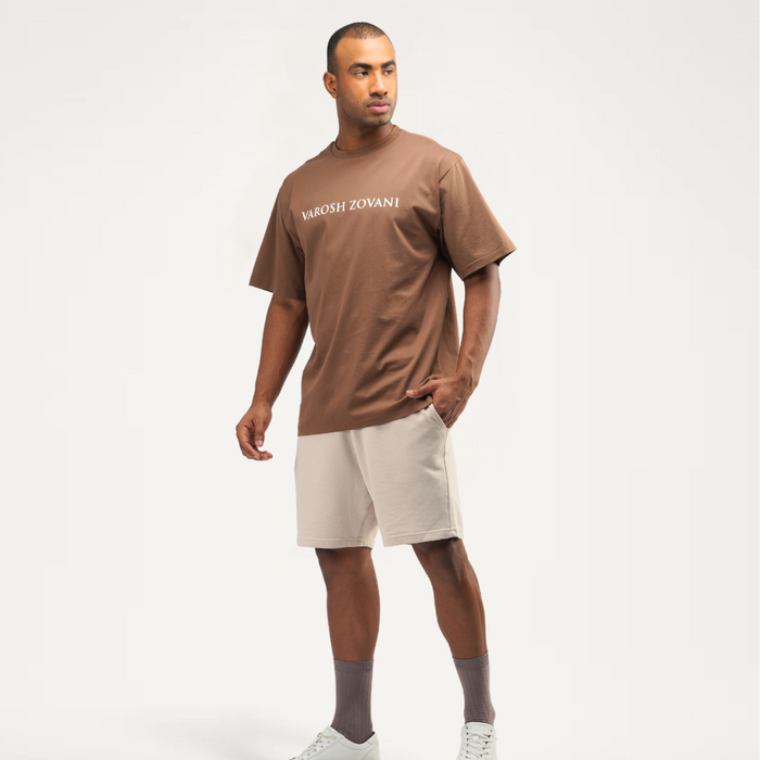 Brown Drop Shoulder Tee side view – 100% Supima cotton