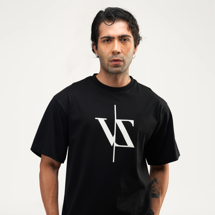 Space Black Drop Shoulder T-Shirt for Men – Varosh Zovani front view
