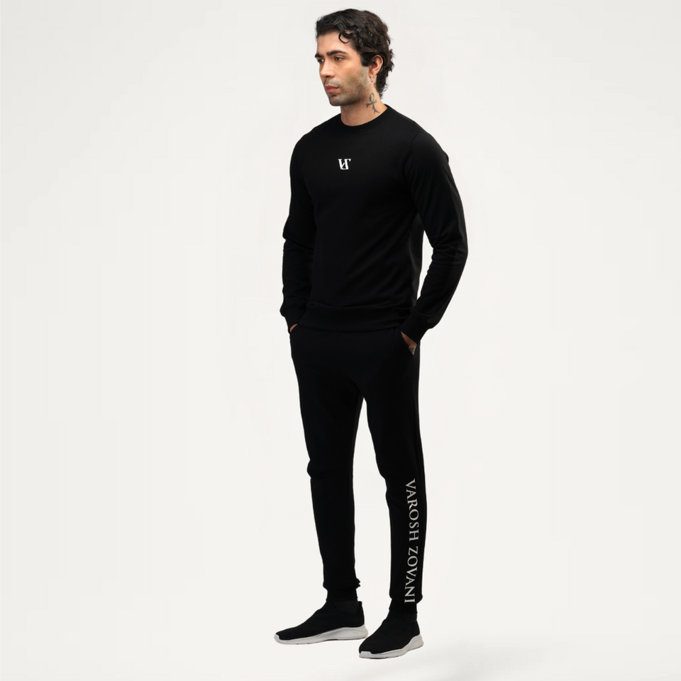 Deep Space Black Sweatshirt back view – Varosh Zovani