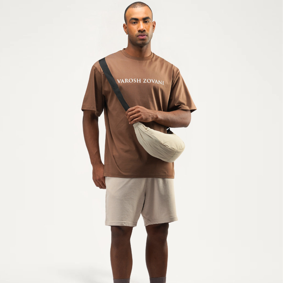 Cocoa Brown Drop Shoulder T-Shirt for Men – Varosh Zovani front view