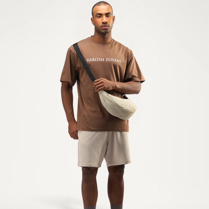 Cocoa Brown Drop Shoulder T-Shirt for Men – Varosh Zovani front view