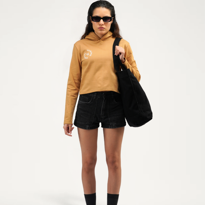 Mocha Brown Crop Hoodie for Women – Varosh Zovani front view