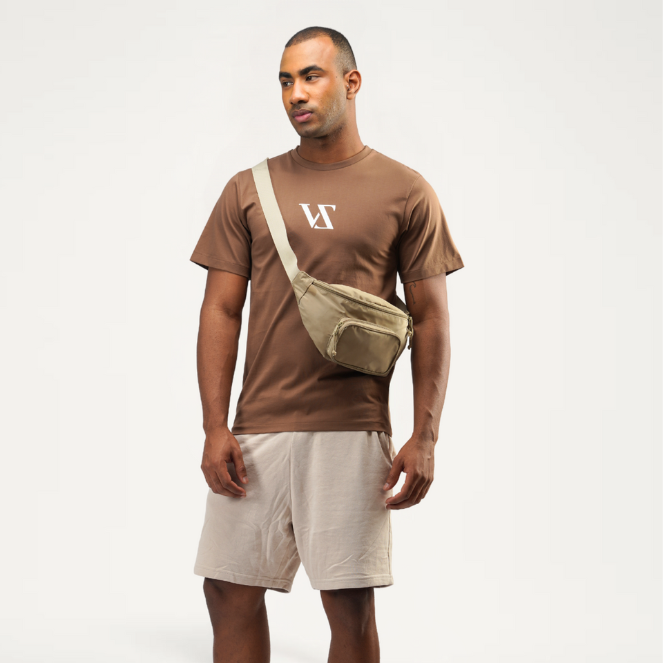 Brown Slim Fit Tee detail – Supima cotton streetwear